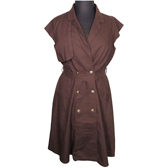 City Chic Dresses & Skirts - City Chic Women's Brown Linen Blend Button Front Belted Dress Plus Size 18